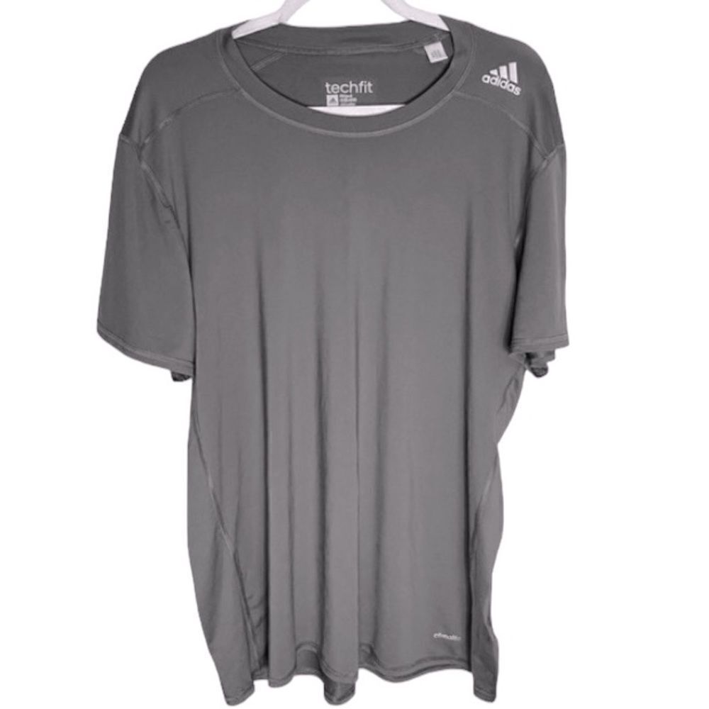 ADIDAS Men's XL Gray TechFit Baselayer Compression Short Sleeve Shirt